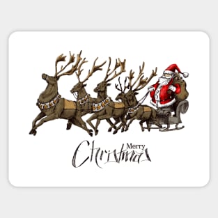 Santa Claus Rides reindeer Sketchy Sticker